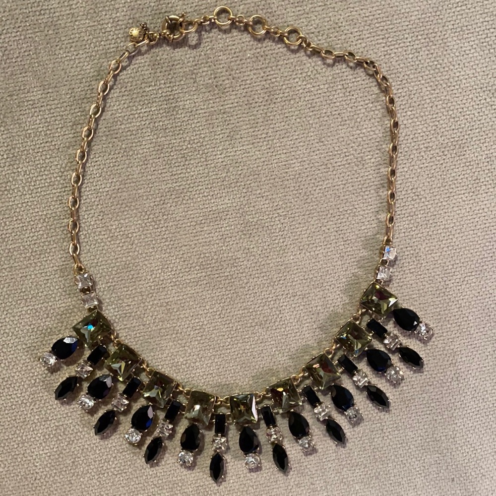 J.Crew Gold Black Crystal Statement Necklace